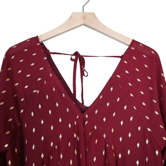 entro Women's S Burgundy Metallic Gold Dot Blouse NEW - Picture 3 of 8